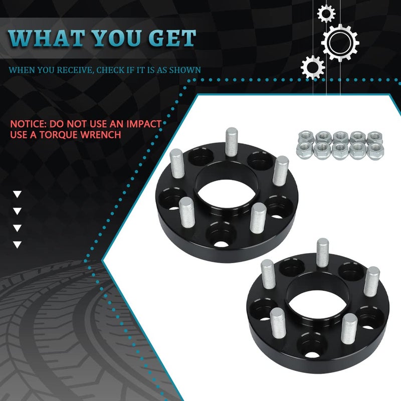 IRONTEK 1in 5x114.3mm Wheel Spacers Adapter (25mm, 70.5mm Hub Bore, 14x1.5 Studs) 5x4.5 Hubcentric Spacers Compatible for 2015-2021 Ford Mustang Black 2PCS - Image 2
